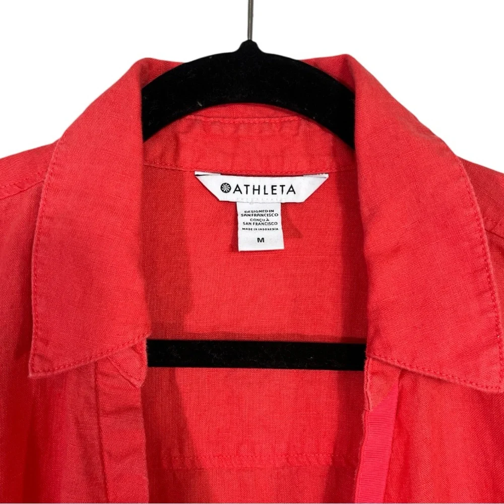 Athleta Playa LINEN Short Sleeve Wrap Tie Top in Coral Size Medium - Picture 5 of 7